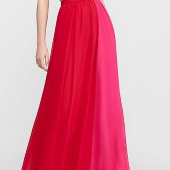 Express Dresses | Color Block Cut-Out Maxi Dress - Red & Pink L - Picture 3 of 3
